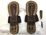 Sandals, Leather, cortical fiber; embroidered
