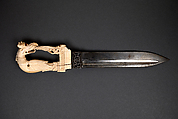 Dagger with Yali Hilt, Hilt: Ivory; carved and inlaid with glass, ruby, spinel, and emerald
Blade: Steel