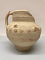 Jug, Earthenware; applied, stamped and incised decoration, unglazed