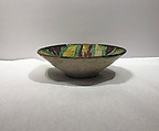 Bowl, Earthenware; white slip, incised and splashed with polychrome glazes under transparent glaze (sgraffito ware)