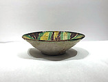 Bowl, Earthenware; white slip, incised and splashed with polychrome glazes under transparent glaze (sgraffito ware)