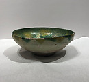Bowl, Earthenware; white slip, incised and splashed with polychrome glazes under transparent glaze (sgraffito ware)