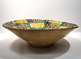 Bowl, Earthenware; underglazed painted with polychrome pigments with incised decoration under monochrome transparent glaze