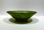 Bowl, Earthenware; white slip under transparent green glaze, incised