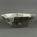 Fragment of a Bowl, Earthenware; white slip under green glaze, incised