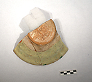 Fragment of a Bowl, Earthenware; white slip with polychrome slip decoration under transparent greenish glaze, incised