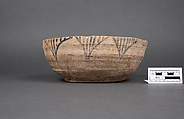 Bowl, Earthenware; cream colored slip with polychrome slip decoration under transparent glaze (buff ware)