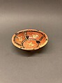 Bowl, Earthenware; red slip with polychrome slip decoration under glaze