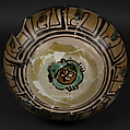 Bowl, Earthenware; slip covered, splashed and painted with polychrome glazes (buff ware)