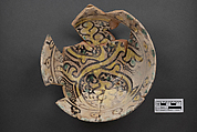 Bowl, Earthenware; polychrome decoration under transparent glaze (buff ware)