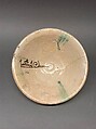 Bowl, Earthenware; buff slip, white glaze, brown-black decoration
