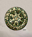 Imitation Splashware Dish, Earthenware; white slip, incised and splashed with polychrome glazes under a transparent glaze (sgraffito ware)