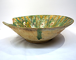 Bowl, Earthenware; white slip, incised and splashed with polychrome glazes under a transparent glaze (sgraffito ware)