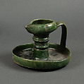 Lamp, Earthenware; red body under green glaze