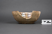 Bowl, Earthenware; buff slip, underglaze painted in black slip and polychrome pigments under transparent glaze