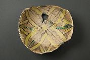 Bowl, Earthenware; buff slip, with polychrome slip decoration under transparent glaze
