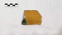 Ceamic Fragment, Earthenware; white slip, incised and splashed with polychrome glazes under transparent glaze (sgraffito ware)