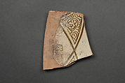 Fragments of a Bowl, Earthenware; reddish body, white slip and brownish decoration under glaze