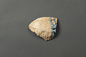 Fragment, Earthenware; white mold-made body under colorless and dark blue (cobalt) splashed glaze