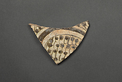 Fragment of a Bowl, Earthenware; white slip, greenish-black slip decoration, imitation luster underglaze, glazed