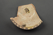 Fragment of a Bowl, Earthenware; reddish buff body, white slip with yellow-black decoration under glaze