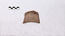 Fragment of a Bowl, Earthenware; reddish buff body, white slip, sgraffito decoration under purplish glaze
