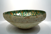 Bowl, Earthenware; white slip, incised and splashed with polychrome glazes under transparent glaze (sgraffito ware)