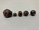 Stone Beads, Stone, probably jet; painted and incised