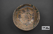 Bowl, Earthenware; painted in black slip and polychrome pigments under a transparent colorless glaze (buff ware)
