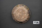 Bowl, Earthenware; painted in black slip and polychrome pigments under a transparent colorless glaze (buff ware)