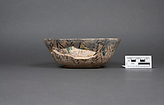 Bowl, Earthenware; painted in black slip and polychrome pigments under a transparent colorless glaze (buff ware)