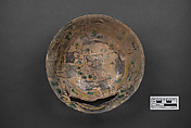 Bowl, Earthenware; painted in black slip and polychrome pigments under a transparent colorless glaze (buff ware)