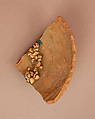 Fragment, Earthenware; thick, hard reddish body, glazed