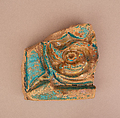 Fragment of a Carved or Molded and Glazed Tile, Earthenware; turquoise glaze