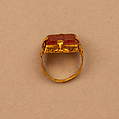 Ring, Gold sheet and carnelian seal stone; incised