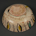 Bowl, Earthenware; buff body, brown slip decoration, splashed polychrome glaze