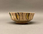Bowl, Earthenware; buff body, brown slip decoration, splashed polychrome glaze