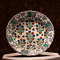 Dish with Pattern of Flowering Plants, Stonepaste; polychrome painted under transparent glaze