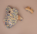 Fragments of a Dish, Stonepaste; polychrome inglaze and overglaze painted on opaque white glaze, molded (mina'i)