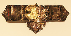 Girdle Clasp, Silver, glass, pearl, and gold thread