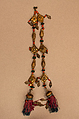 Hair Ornament [or Plait Ornament], Gold, glass, coral, turquoise, silver, and silk