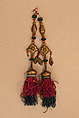 Hair Ornament [or Plait Ornament], Gold, silk, coral, turquoise, glass