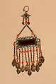 Pendant, One of a Pair, Silver, coral, amber, turquoise