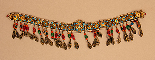 Head Ornament, Gold leaf, turquoise, coral, glass