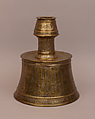 Candlestick, Brass; inlaid with silver