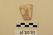 Ceramic Fragment, Earthenware; white slipped, slip-painted under a colorless glaze
