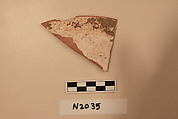 Ceramic Fragment, Earthenware; white slipped, slip-painted under a colorless glaze