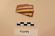 Ceramic Fragment, Earthenware; white slipped, slip-painted under a yellow glaze