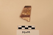 Ceramic Fragment, Earthenware; white slipped, slip-painted in dark brown under a colorless glaze