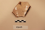 Ceramic Fragment, Earthenware; white slipped, slip-painted under a colorless glaze